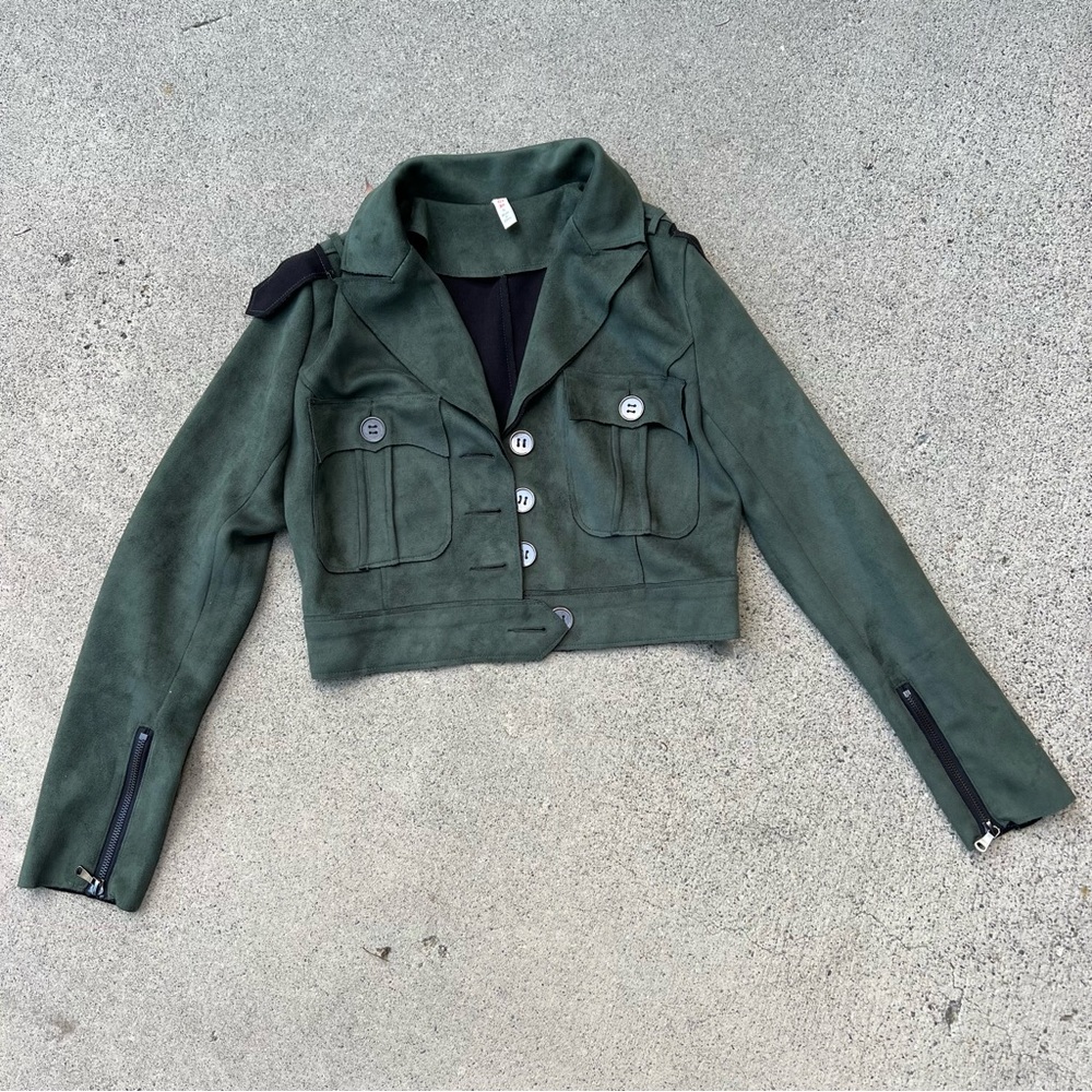 RAGA green soft crop military lightweight button from jacket